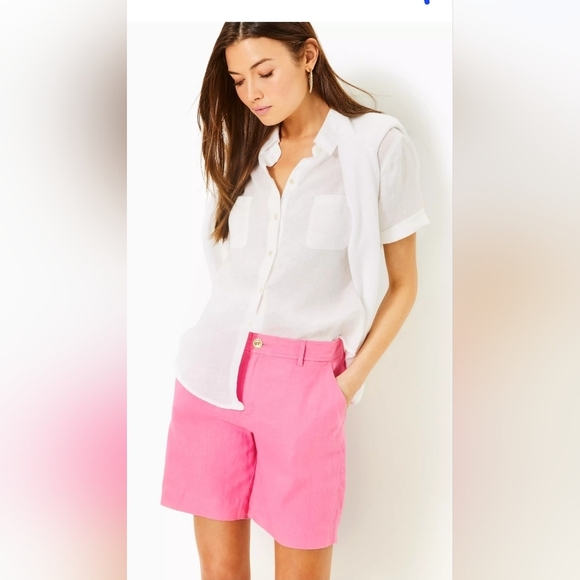 Lilly Pulitzer Women’s Pink Aldora 100% Linen Short Size 12 - Picture 1 of 6